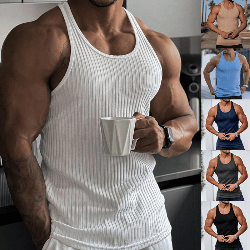 Men's pure color sports tank top, sleeveless fitness clothing in various colors, perfect for workouts and staying cool and comfortable.